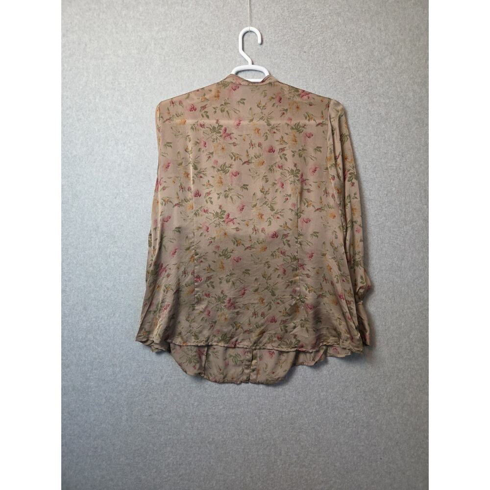Lauren Ralph Lauren 100% Silk Brown Floral LS Ruffle Jabot Blouse Women Plus 18W - Picture 6 of 11